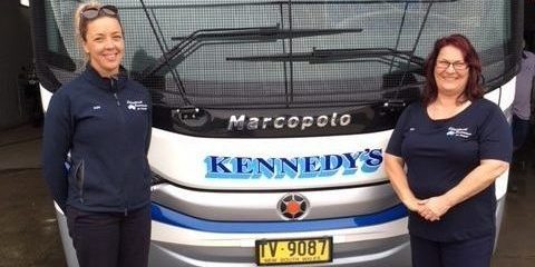 Tania Collier of Kennedy's Bus and Coach Services with Supervsior Kate Denyer